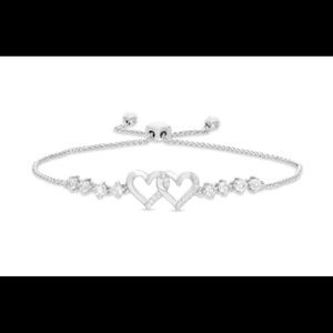 zales white lab created sapphire double hearts bolo bracelet in sterling silver